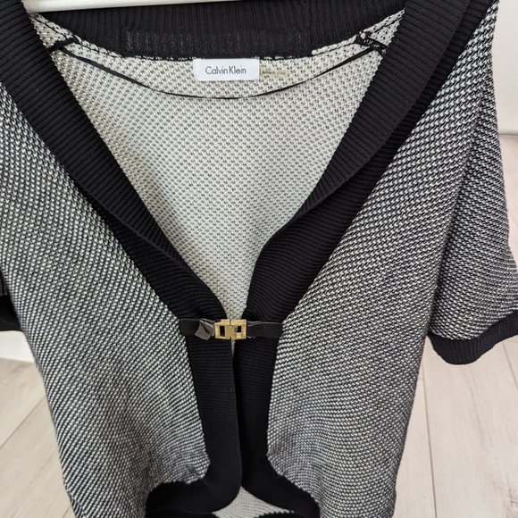 Calvin Klein Womens Black White Short Sleeve Knit Cardigan Sweater Size M - Picture 4 of 15